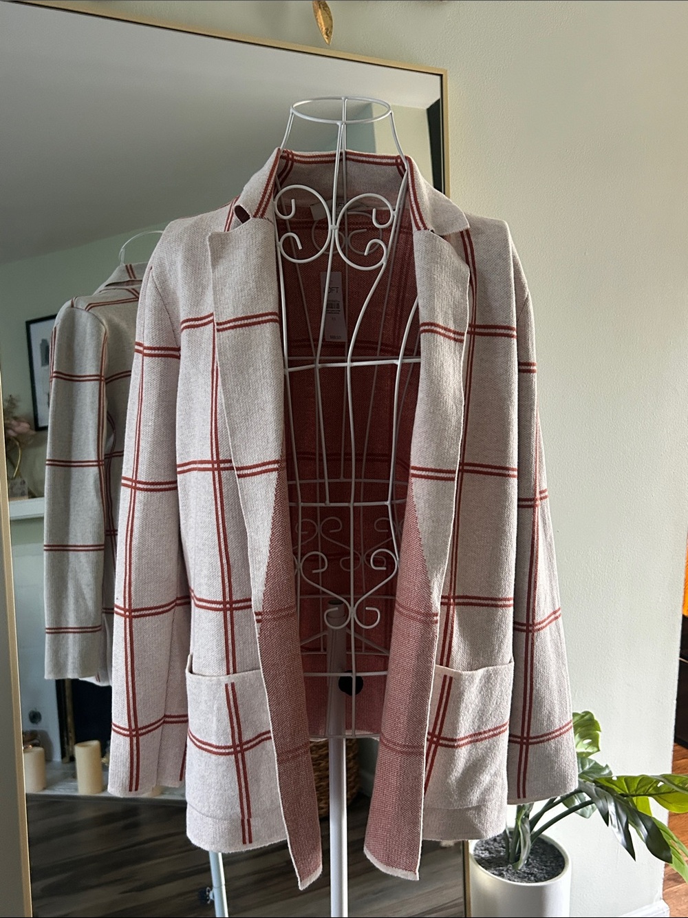 LOFT Open-Front Plaid Knit Blazer